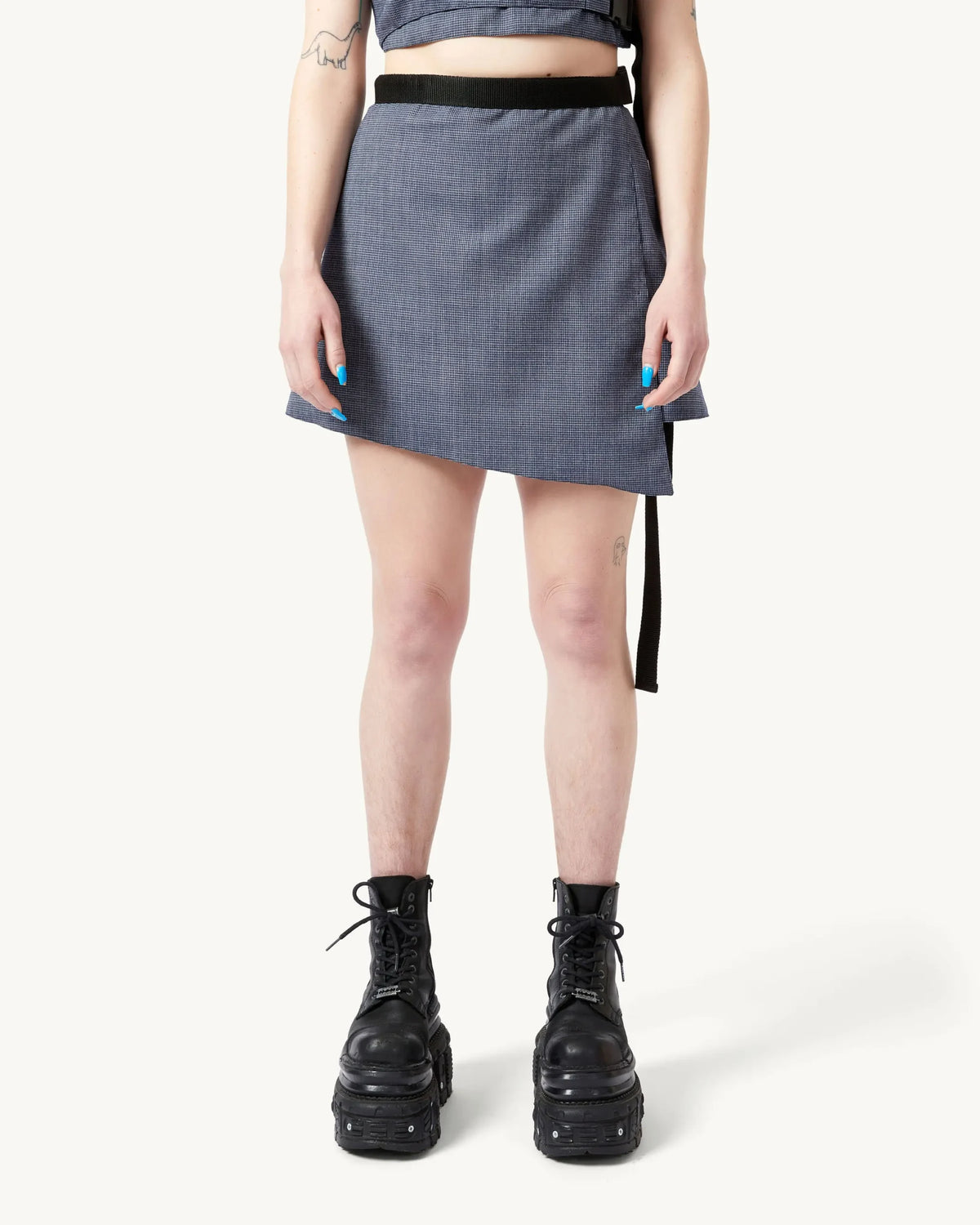 Wrap Skirt Mini | Blue Checkered