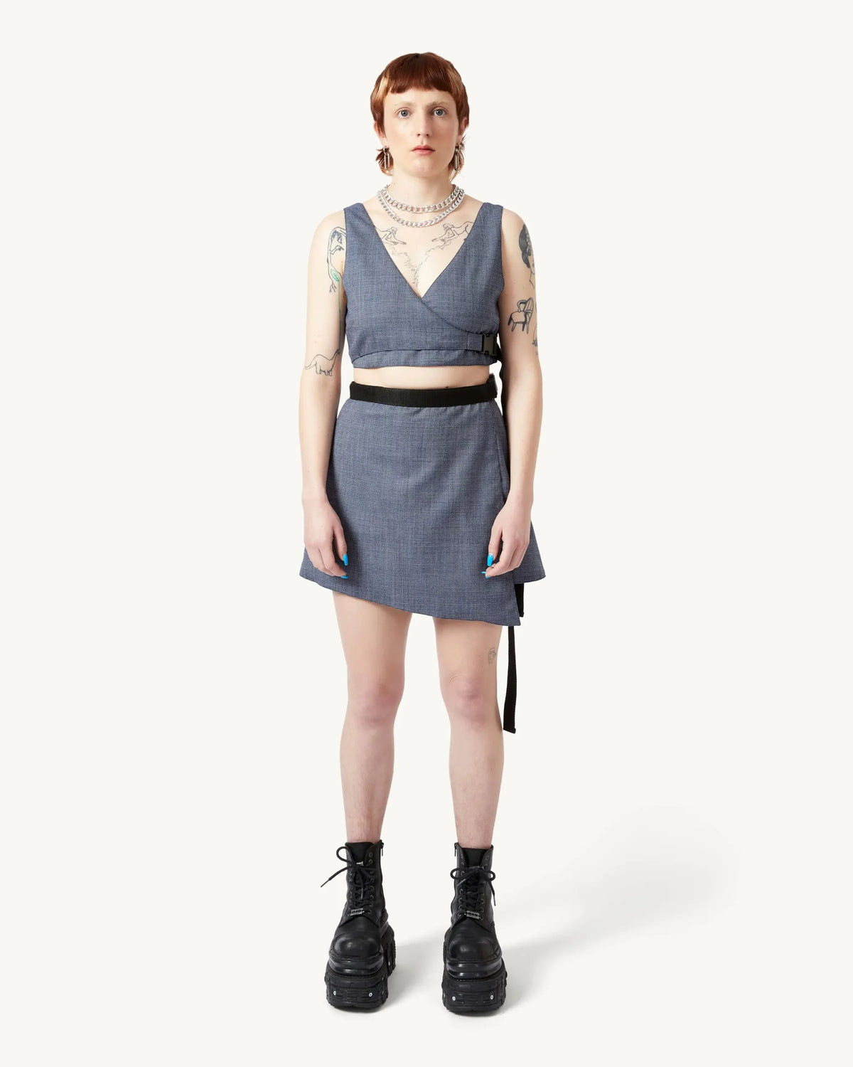 Wrap Skirt Mini | Blue Checkered