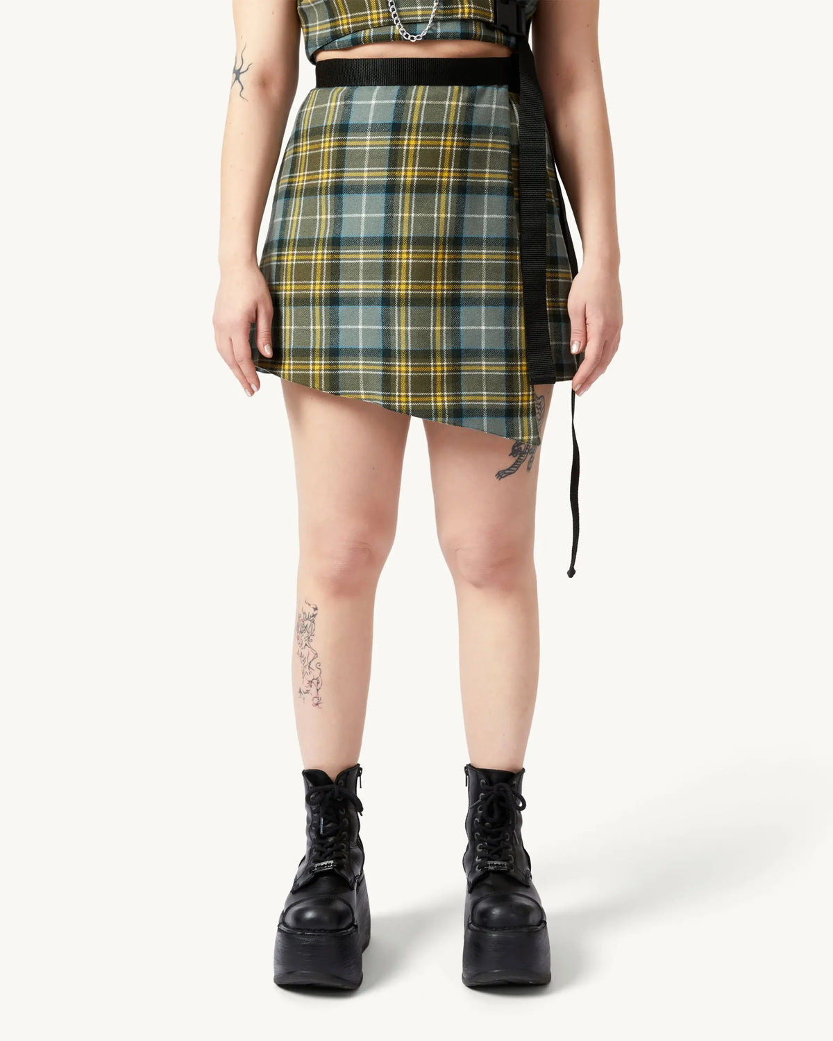 Wrap Skirt Mini | Grey Checkered