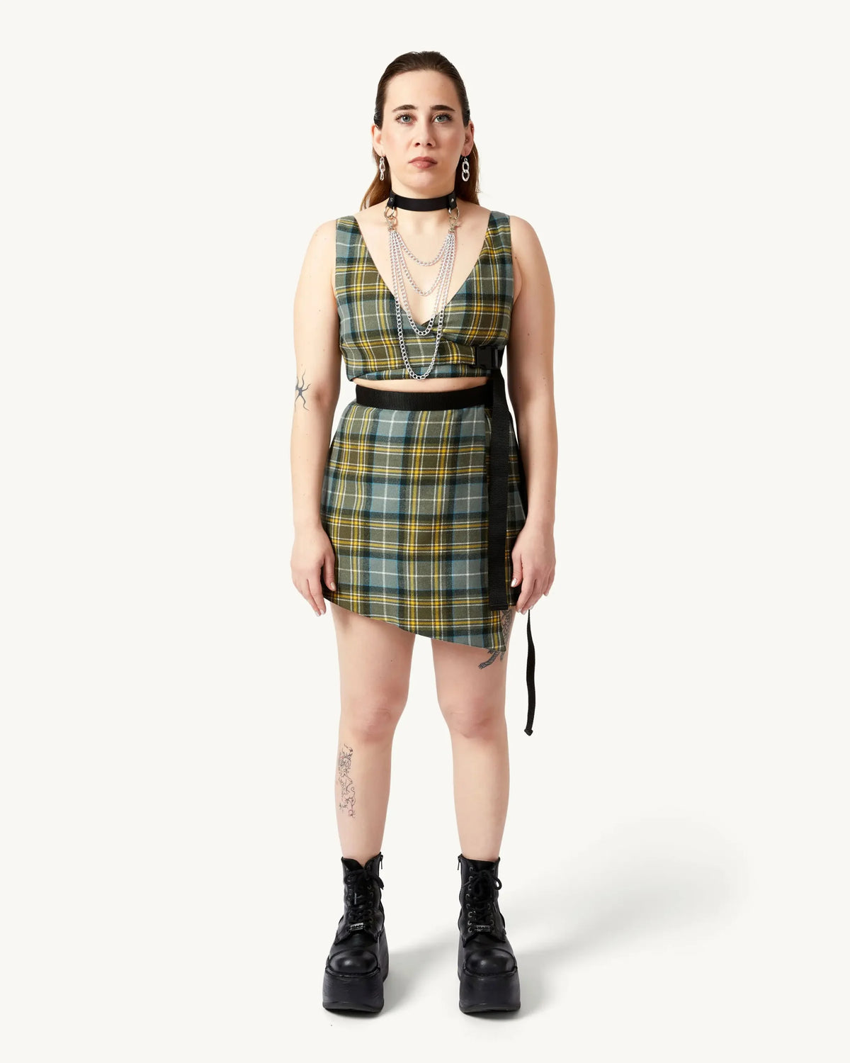 Wrap Skirt Mini | Grey Checkered