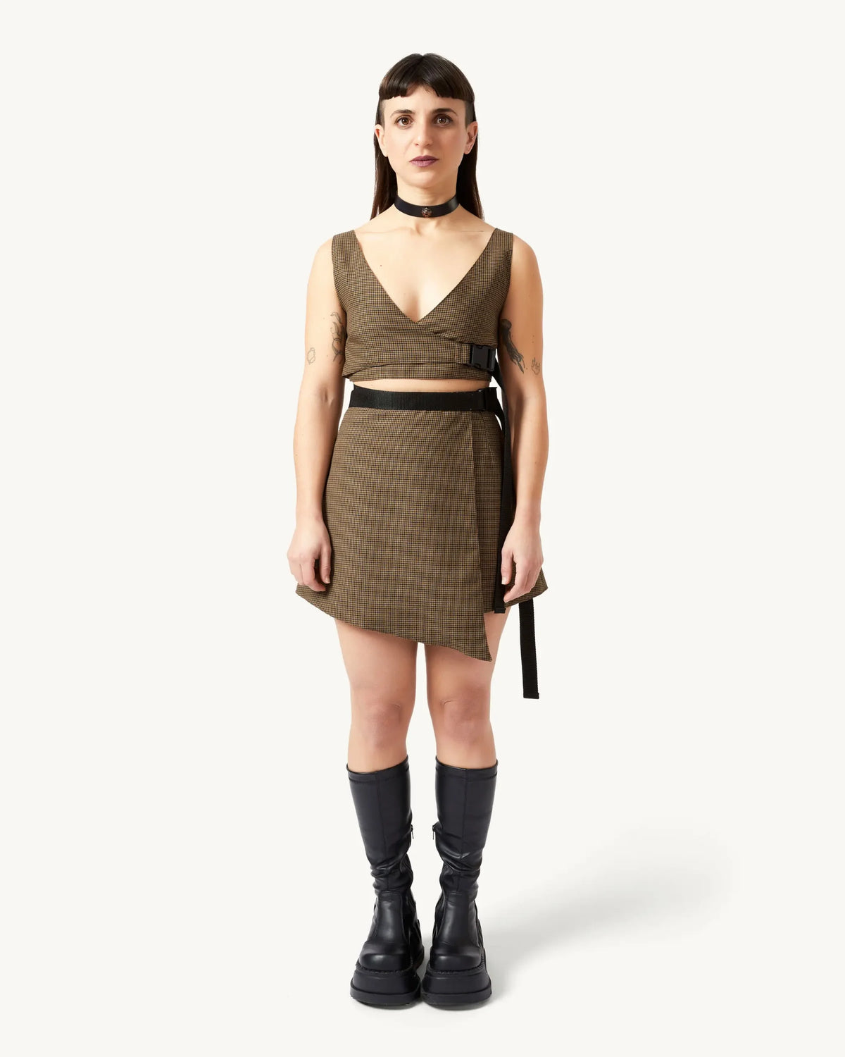 Wrap Skirt Mini | Brown Checkered